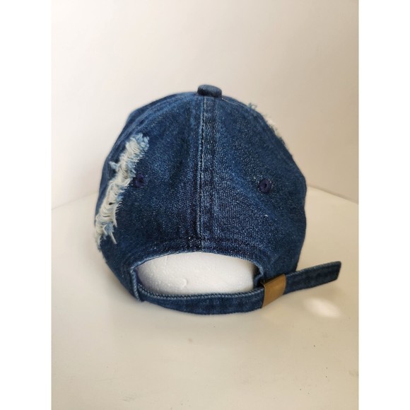Ripped Denim Baseball Cap Distressed Hat Adjustable One Size Women Men Blue - Picture 7 of 9